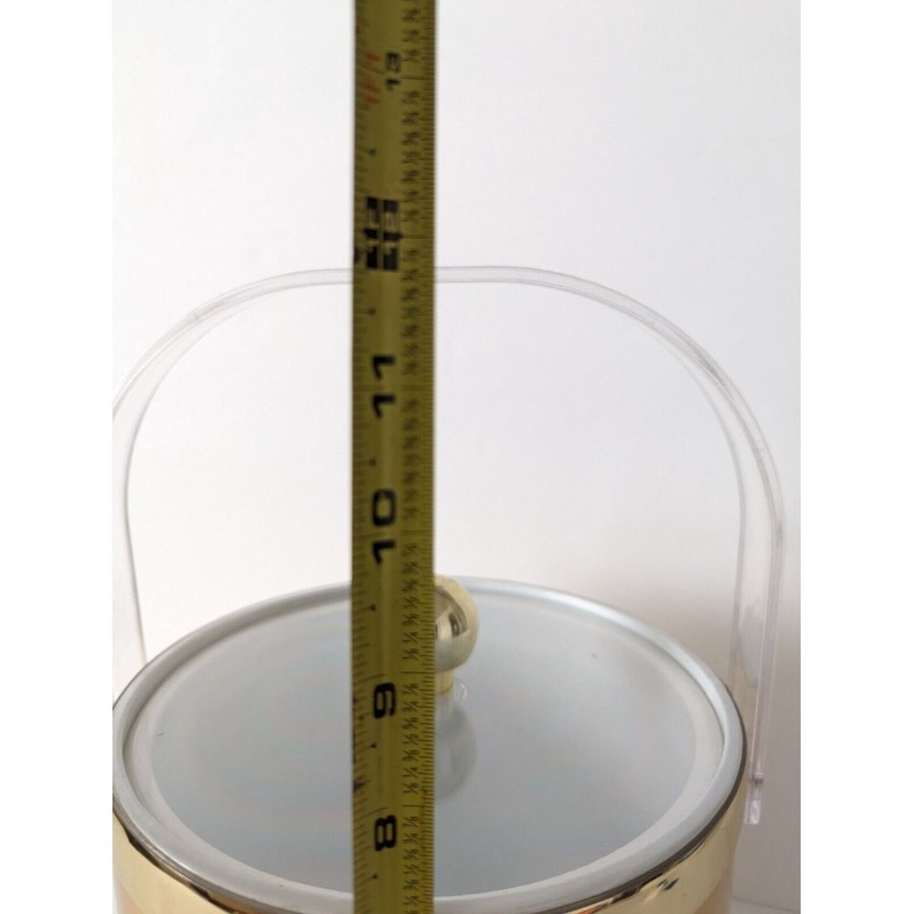 Vintage Ice Bucket Gold Hollywood Regency Acrylic Handle Clear Lid - Picture 9 of 9